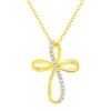 Haus Of Brilliance 10k Yellow Gold Plated .925 Sterling Silver Diamond Accent Cross Ribbon Pendant N In Yellow