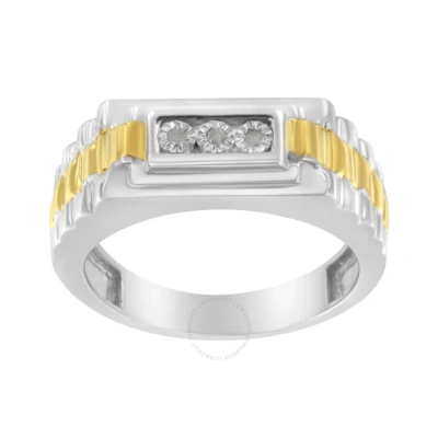 Haus Of Brilliance 10k Yellow Gold Plated .925 Sterling Silver Diamond Accent Miracle-set 3 Stone Ridged Band Gent's Fa In Two-tone