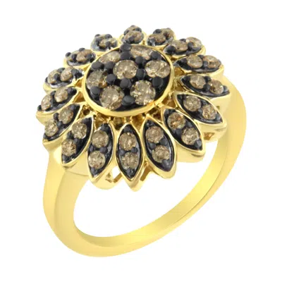 Haus Of Brilliance 10k Yellow Gold Plated .925 Sterling Silver 1 Cttw Prong Set Round-cut Diamond Floral Cocktail Ring