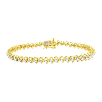 Haus Of Brilliance 10k Yellow Gold Plated .925 Sterling Silver 1.0 Cttw Diamond Alternating Wave And Round Link Tennis 