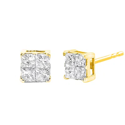 Haus Of Brilliance 10k Yellow Gold Plated .925 Sterling Silver 1.0 Cttw Princess-cut Diamond Composite Multi Stone Stud