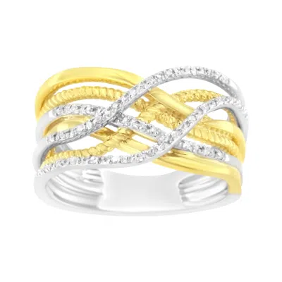 Haus Of Brilliance 10k Yellow Gold Plated .925 Sterling Silver 1/10 Cttw Diamond Multi Row Crossover Ring Band