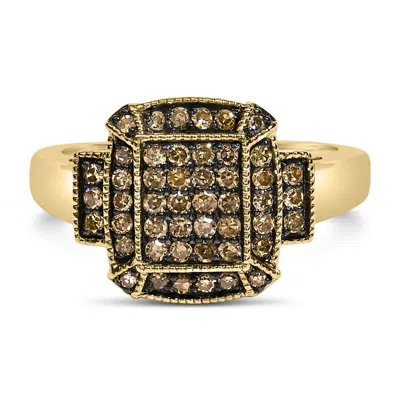 Haus Of Brilliance 10k Yellow Gold Plated .925 Sterling Silver 1/2 Cttw Champagne Diamond Step Up Ri In Multi