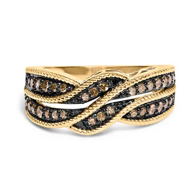 Haus Of Brilliance 10k Yellow Gold Plated .925 Sterling Silver 1/2 Cttw Champagne Diamond Twisted Braid Band Ring In Multi