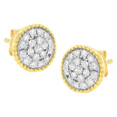 Haus Of Brilliance 10k Yellow Gold Plated .925 Sterling Silver 1/2 Cttw Diamond Floral Cluster Milgrained Stud Earring 