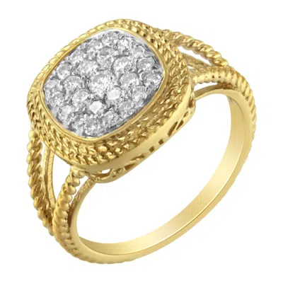 Haus Of Brilliance 10k Yellow Gold Plated .925 Sterling Silver 1/2 Cttw Diamond Square Cushion Cluster Split Shank Cock