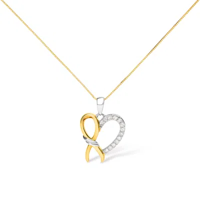 Haus Of Brilliance 10k Yellow Gold Plated .925 Sterling Silver 1/5 Cttw Diamond Ribbon Heart Pendant Necklace In Multi