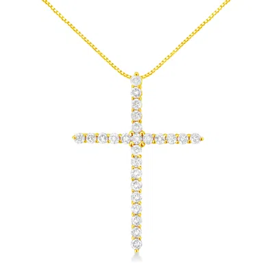 Haus Of Brilliance 10k Yellow Gold Plated .925 Sterling Silver 2.0 Cttw Round Cut Diamond Cross Pendant Necklace 18"
