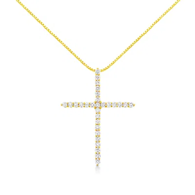 Haus Of Brilliance 10k Yellow Gold Plated .925 Sterling Silver 3.0 Cttw Prong-set Round Brilliant Cut Diamond Cross 18"