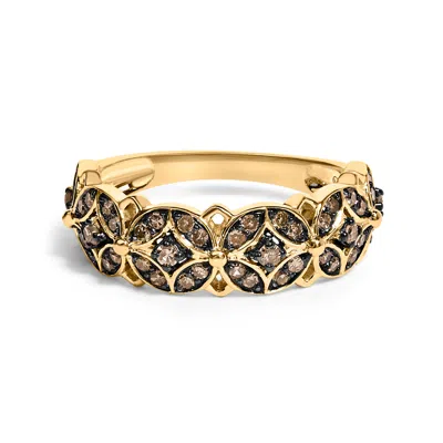 Haus Of Brilliance 10k Yellow Gold Plated .925 Sterling Silver 3/8 Cttw Champagne Diamond Lattice Work Band Ring