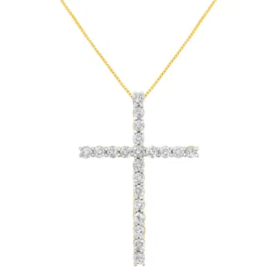 Haus Of Brilliance 10k Yellow Gold Plated .925 Sterling Silver 4.0 Cttw Round Cut Diamond Cross Pendant Necklace