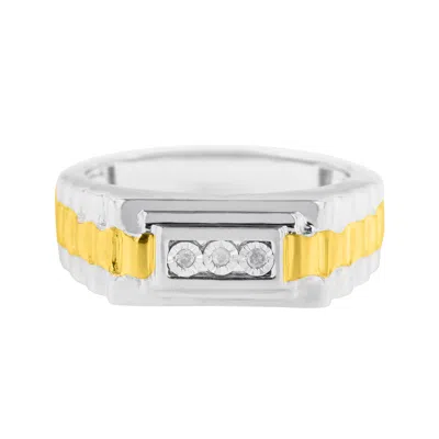 Haus Of Brilliance 10k Yellow Gold Plated .925 Sterling Silver Diamond Accent Miracle-set 3 Stone Ridged Band Gentlemen In Multi