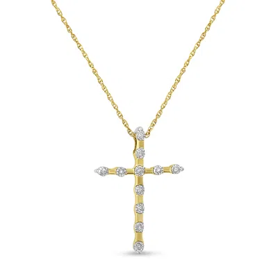 Haus Of Brilliance 10k Yellow Gold Plated .925 Sterling Silver Miracle Set Diamond Accent Cross 18" Pendant Necklace