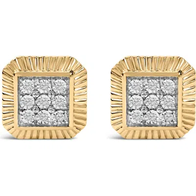 Haus Of Brilliance 10k Yellow Gold Plated .925 Sterling Silver 1/6 Cttw Diamond Textured Halo Stud Earrings In Multi