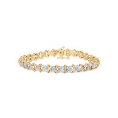 Haus Of Brilliance 10k Yellow Gold Plated .925 Sterling Silver 2.0 Cttw Round Diamond Cluster "x" Shaped Link Bracelet