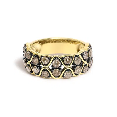 Haus Of Brilliance 10k Yellow Gold Plated Sterling Silver 1 1/2 Cttw Brown Diamond Scalloped Band Ring