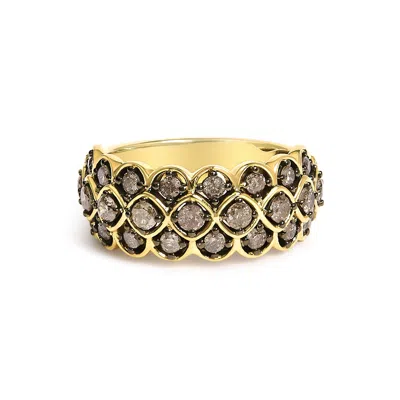 Haus Of Brilliance 10k Yellow Gold Plated Sterling Silver 1.0 Cttw Brown Diamond Scalloped Motif Band Ring