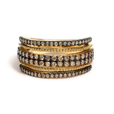 Haus Of Brilliance 10k Yellow Gold Plated Sterling Silver 1.00 Cttw Champagne Diamond Multi Layer Ba