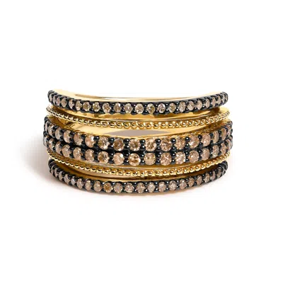 Haus Of Brilliance 10k Yellow Gold Plated Sterling Silver 1.00 Cttw Champagne Diamond Multi Layer Band Ring