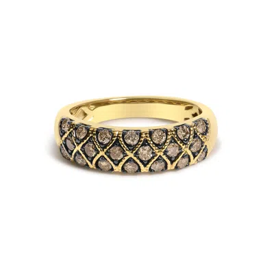 Haus Of Brilliance 10k Yellow Gold Plated Sterling Silver 1/2 Cttw Champagne Diamond Lattice Pattern Band Ring