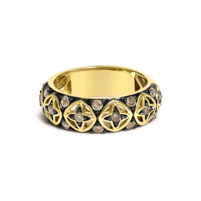 Haus Of Brilliance 10k Yellow Gold Plated Sterling Silver 1/2 Cttw Champagne Diamond Star Motif Band Ring