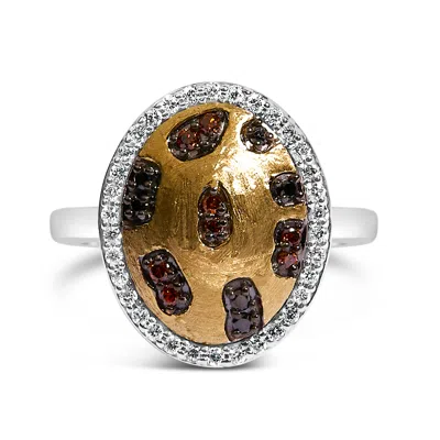 Haus Of Brilliance 10k Yellow Gold Plated Sterling Silver 1/3 Cttw Oval Mixed Diamond Halo Shield Ring In Multi