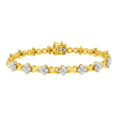 Haus Of Brilliance 10k Yellow Gold Plated Sterling Silver 1/4 Cttw Diamond 4 Leaf Clover Link Tennis Bracelet