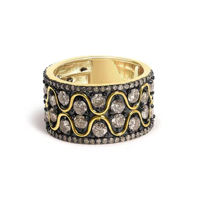 Haus Of Brilliance 10k Yellow Gold Plated Sterling Silver 2-1/2 Cttw Champagne Diamond Wavy Band Ring