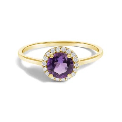 Haus Of Brilliance 10k Yellow Gold Purple Amethyst And 1/10 Cttw Diamond Halo Ring