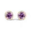 Haus Of Brilliance 10k Yellow Gold Purple Amethyst And 1/6 Cttw Diamond Halo Stud Earring In Gold