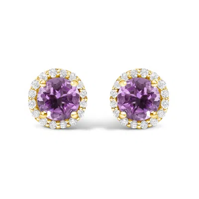 Haus Of Brilliance 10k Yellow Gold Purple Amethyst And 1/6 Cttw Diamond Halo Stud Earring