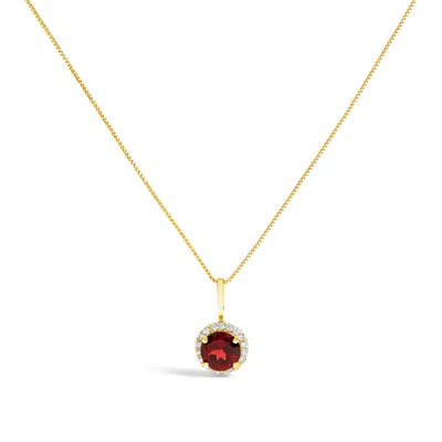 Haus Of Brilliance 10k Yellow Gold Red Garnet And 1/10 Cttw Diamond Accent Halo Pendant Necklace