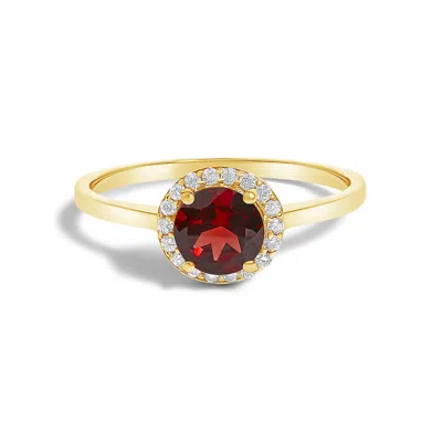 Haus Of Brilliance 10k Yellow Gold Red Garnet And 1/10 Cttw Diamond Halo Ring