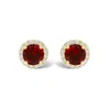 Haus Of Brilliance 10k Yellow Gold Red Garnet And 1/6 Cttw Diamond Halo Stud Earring In Yellow
