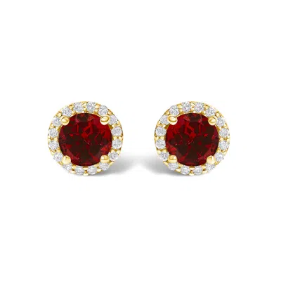 Haus Of Brilliance 10k Yellow Gold Red Garnet And 1/6 Cttw Diamond Halo Stud Earring