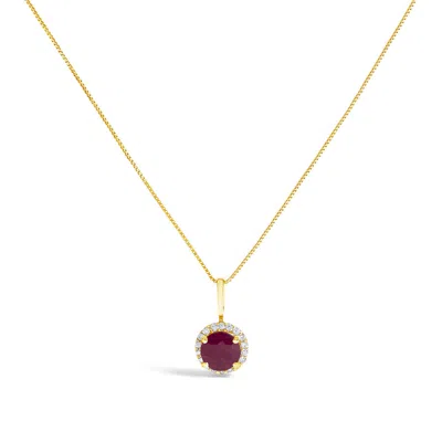 Haus Of Brilliance 10k Yellow Gold Red Ruby And 1/10 Cttw Diamond Accent Halo Pendant Necklace
