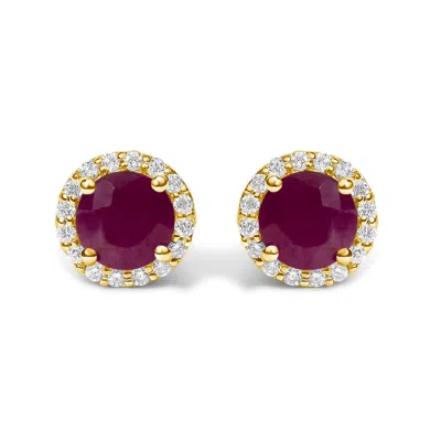 Haus Of Brilliance 10k Yellow Gold Red Ruby And 1/6 Cttw Diamond Halo Stud Earring In Multi
