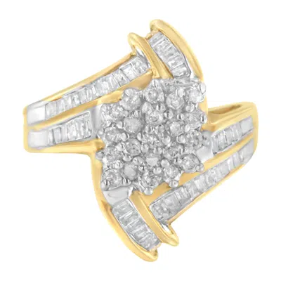 Haus Of Brilliance 10k Yellow Gold Round And Baguette-cut Diamond Bypass Cluster Ring