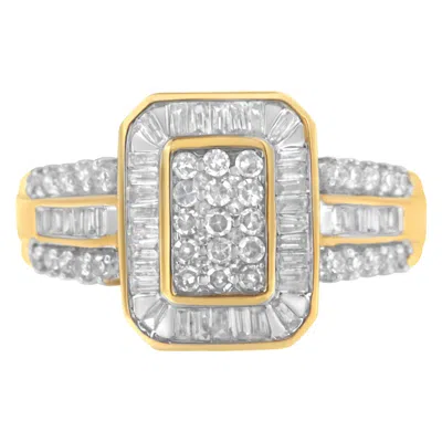 Haus Of Brilliance 10k Yellow Gold Round And Baguette-cut Diamond Cluster Ring