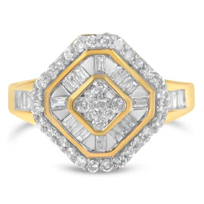Haus Of Brilliance 10k Yellow Gold Round And Baguette-cut Diamond Cocktail Ring