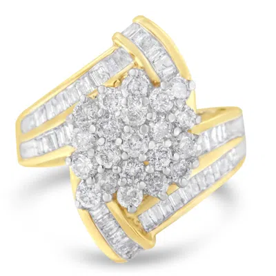 Haus Of Brilliance 10k Yellow Gold Round And Baguette Diamond Crossover Cluster Ring In Multi