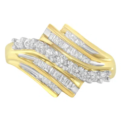 Haus Of Brilliance 10k Yellow Gold Round And Baguette Diamond-cut Ring In Multi