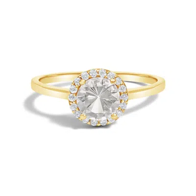 Haus Of Brilliance 10k Yellow Gold White Topaz And 1/10 Cttw Diamond Halo Ring