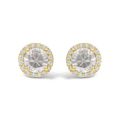 Haus Of Brilliance 10k Yellow Gold White Topaz And 1/6 Cttw Diamond Halo Stud Earring In Multi