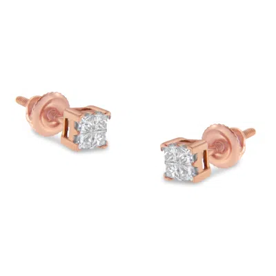 Haus Of Brilliance 10kt Gold Princess Diamond Stud Earring In Multi