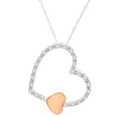 Haus Of Brilliance 10kt Two Tone Gold 1/6 Cttw Diamond Floating Heart Pendant Necklace In Multi
