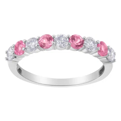Haus Of Brilliance 10kt White Gold 1/2 Cttw Diamond And 3mm Created Gemstone Band Ring In Pink