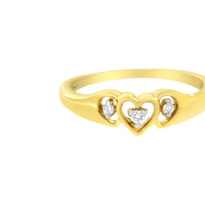 Haus Of Brilliance 10kt Yellow Gold 1/20 Cttw Diamond Triple Heart Diamond Ring
