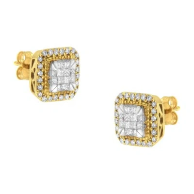 Haus Of Brilliance 10kt Yellow Gold Diamond Stud Earrings In Blue