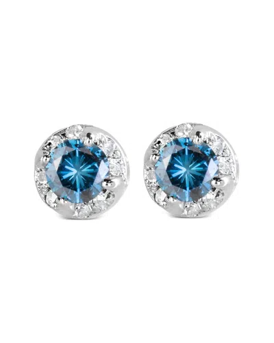 Haus Of Brilliance 14k White Gold 1.00 Cttw Treated Blue And White Diamond Hidden Halo Stud Earrings